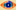 An orange, blue and turqoiuse illustration of an eye. Pale grey male and female figures are visible behind it.