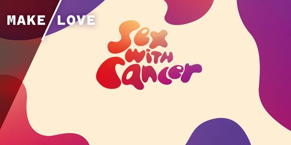 An image of the Sex With Cancer logo. Gradient colourful text on a cream background.