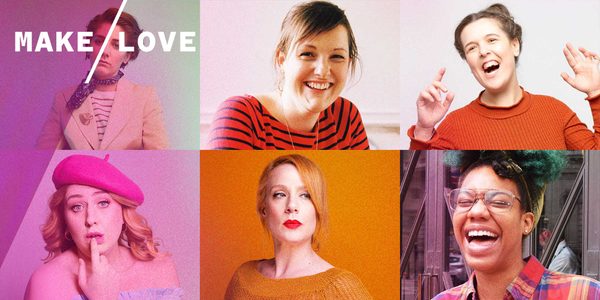 An image of cut together images of comedians. From left to right: Sarah Keyworth, Josie Long, Rosie Jones, Sara Barron, Helen Bauer, Kemah Bob