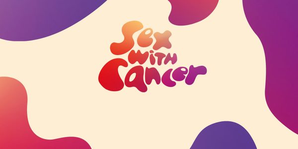 An image of a beige background with swirling pink patterns. Centrally, text: Sex With Cancer