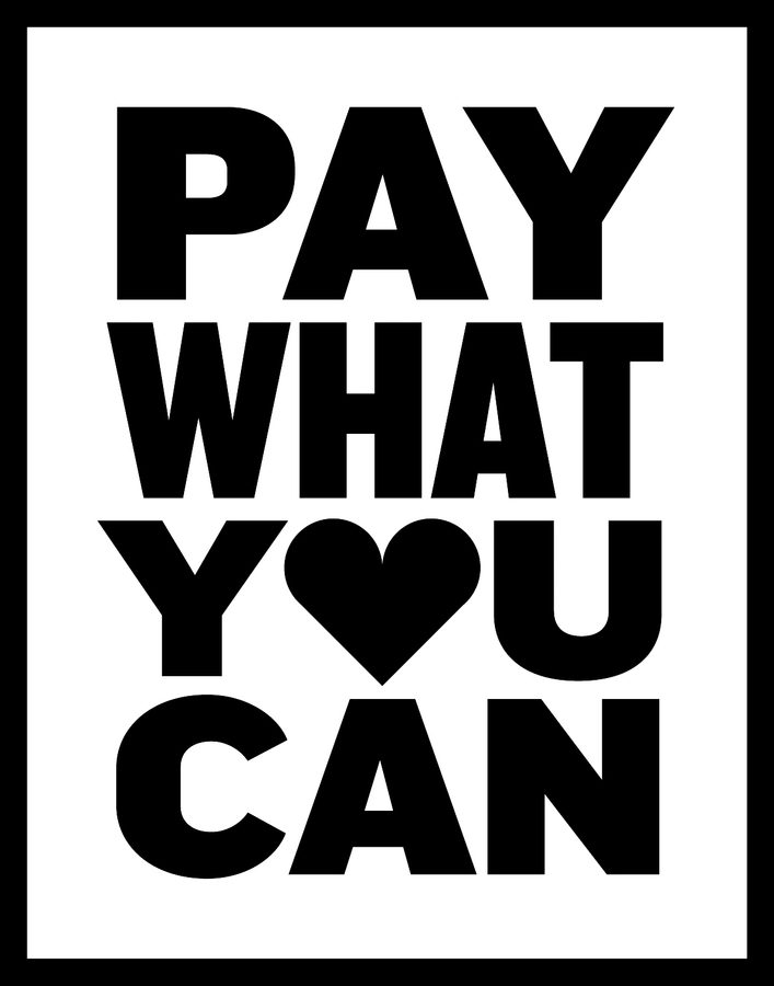 Pay What You Can Logo: Black Text on White Backdrop