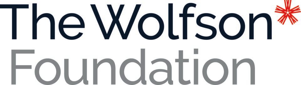 The Wolfson Foundation is written out with 'The Wolfson' in navy and 'Foundation' in grey font. There is an orange asterisk to the right side of Wolfson.
