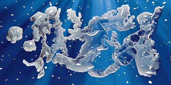 This fluid, abstract composition features reflective, liquid-like shapes suspended in deep blue space. The image conjures up an imagined underwater environment, with hints of movement and texture that evoke memories of long-forgotten swimming pools. Rather than depicting a literal space, the unstable, continuously shifting forms appear as if shaped by memory, perception and reinterpretation. Created through observation, reconstruction, and reimagination, the image reflects the workshop's approach to space. Sitting between documentation and fiction, it visualises a collective attempt to see the building differently - not as it is now, but as it once was.